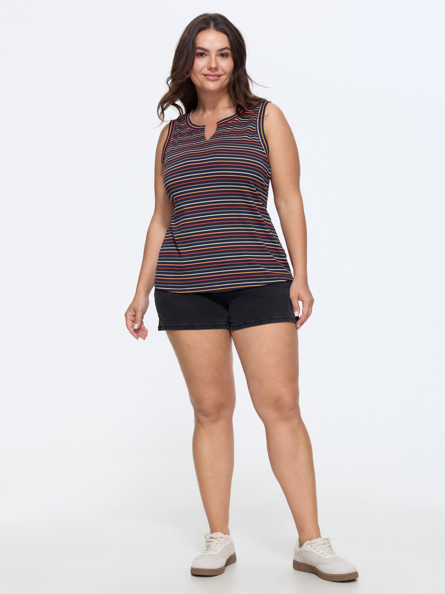 Stretchy Striped Print Waist-Defining Tank Top