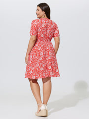 Floral Print Puffy Sleeve Flowy Mini Dress