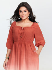 Dip Dyed Drawstring Neck Midi Dress