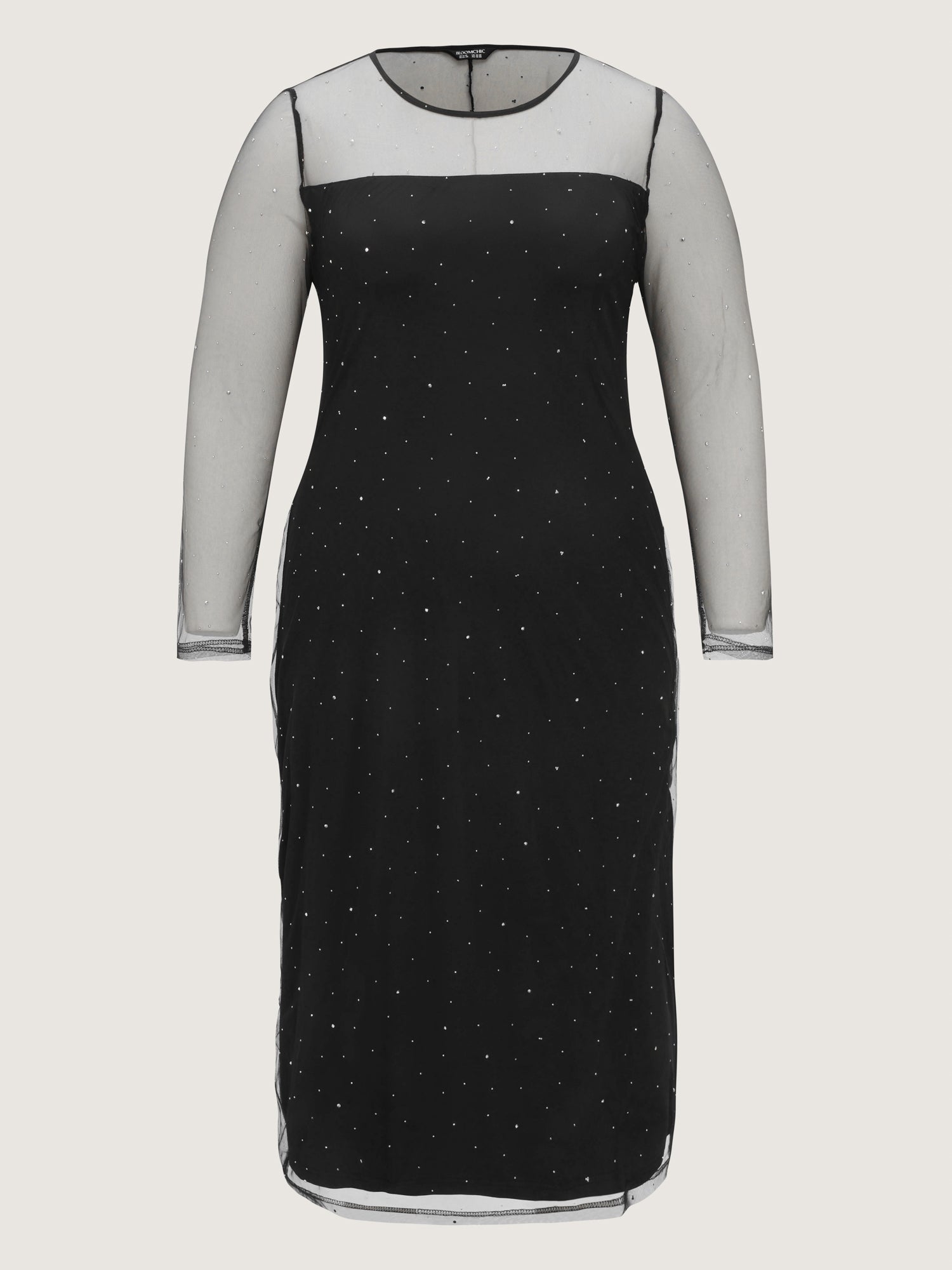 Sheer Stretchy Rhinestone Midi Party Dress