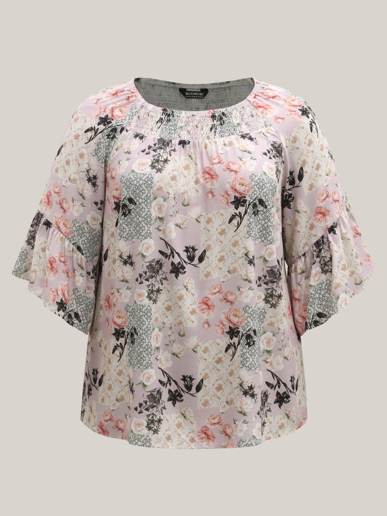 Floral Shirred Neck Flowy Blouse