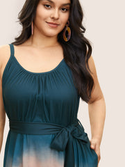 Tie Dye Belted Gathered Asymmetrical Hem Dress