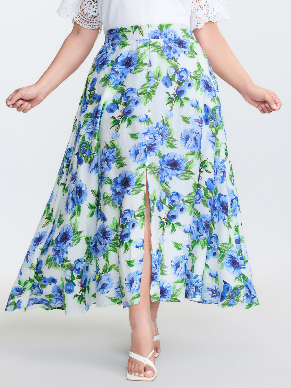 Refreshing Floral Print Slit Maxi Skirt