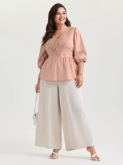 Cotton Lace V-Neckline Cinched-Flared Blouse