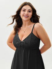 Bowknot Crochet Lace Asymmetrical Hem Nightgown
