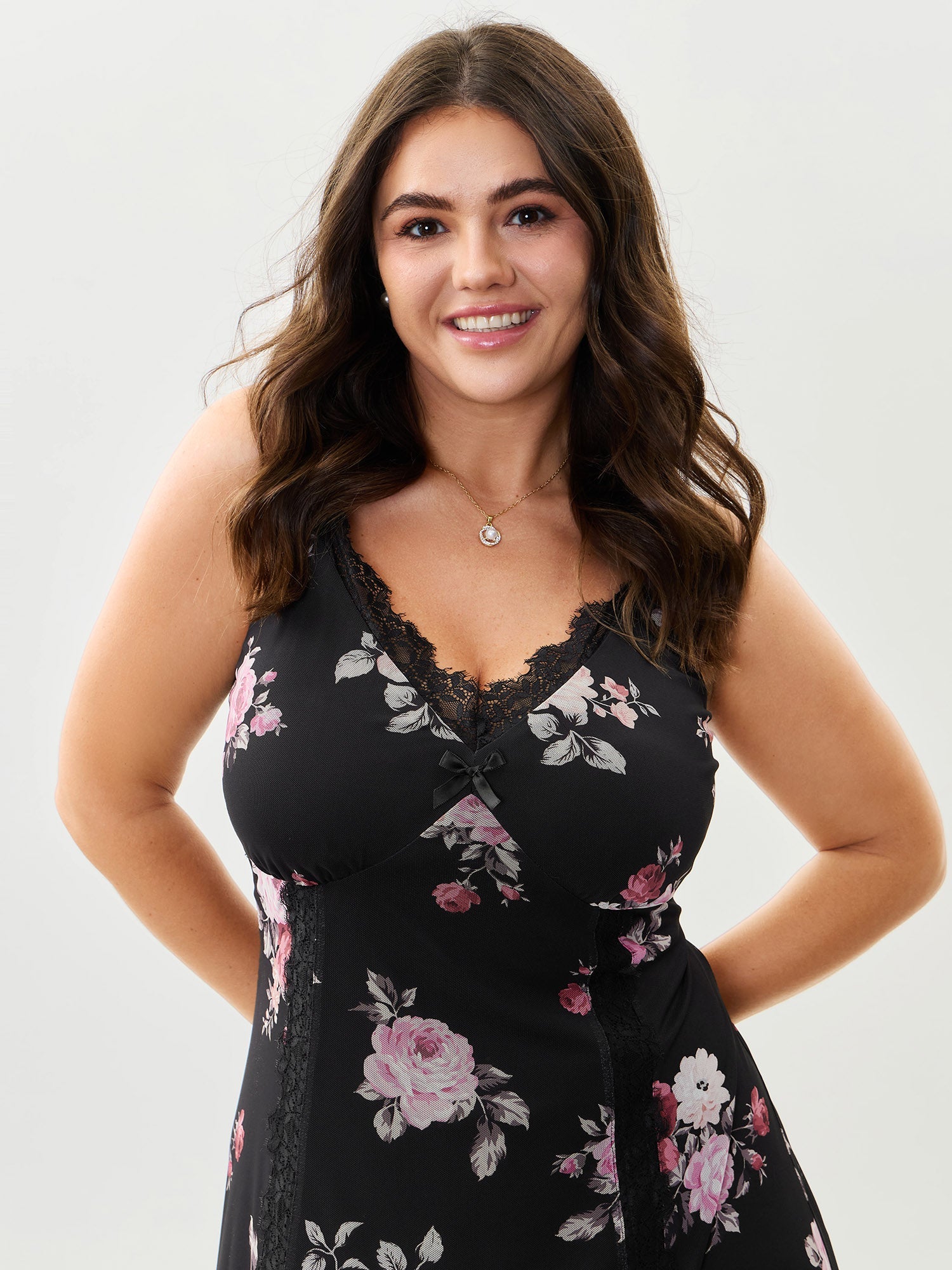Floral Romance Print Sheer Slit Nightgown