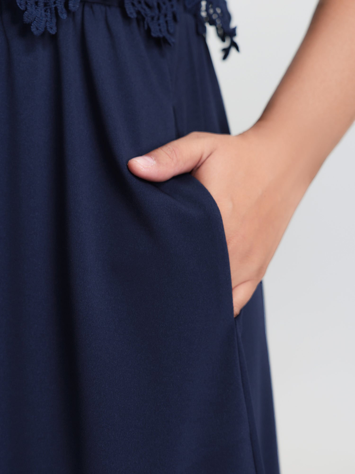 Lace Patchwork Pockets Flowy Midi Dress