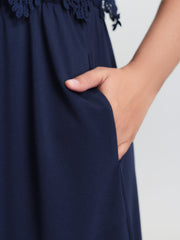 Lace Patchwork Pockets Flowy Midi Dress