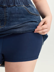 Stretchy Raw Hem Elastic Waist Denim Skort
