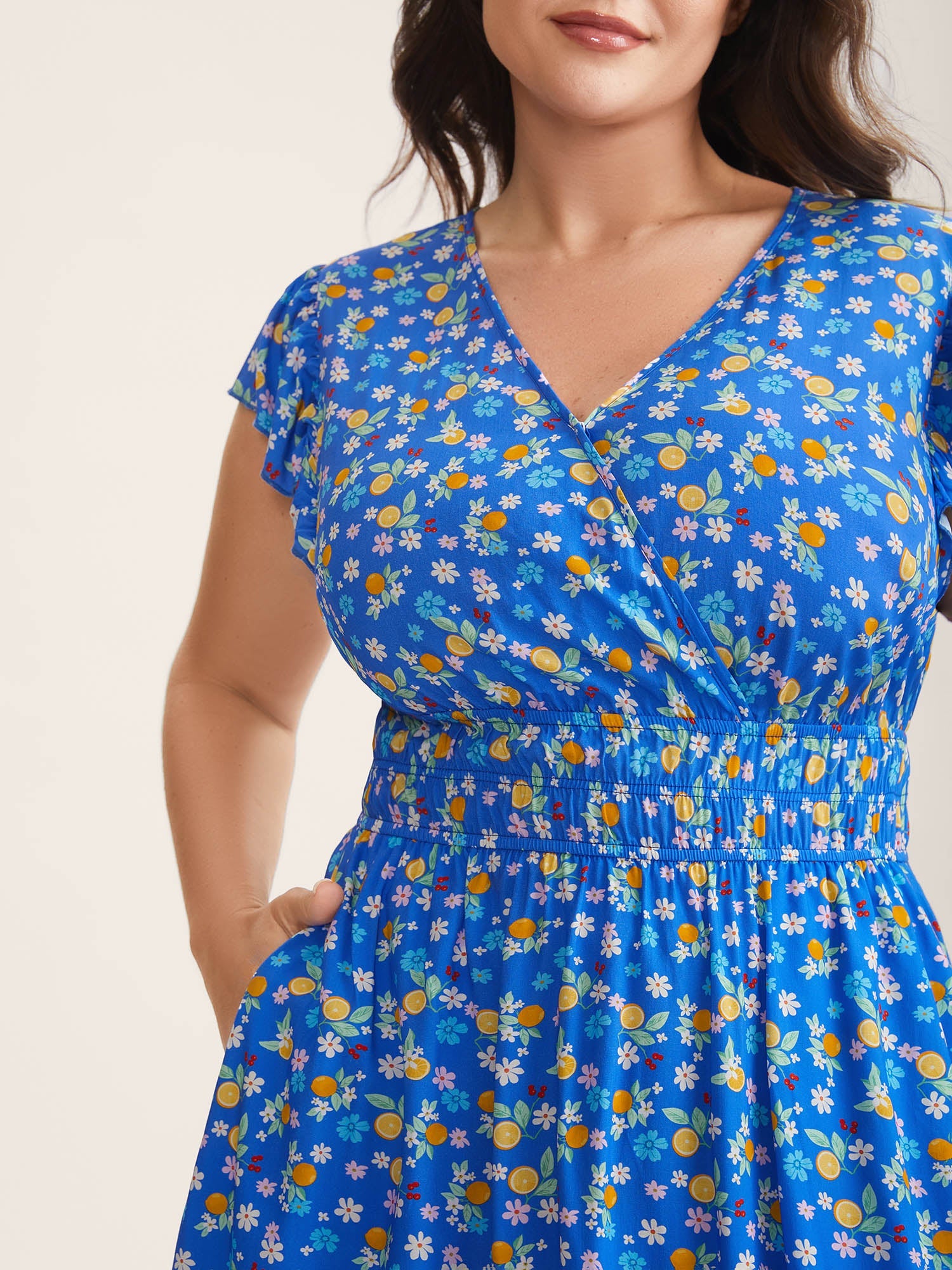 Fruity Floral Stretchy Waist Mini Dress