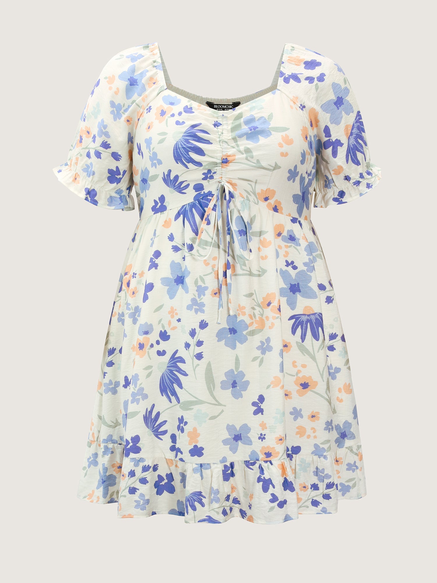 Floral Print Ruched Bodice Ruffled Short Dress