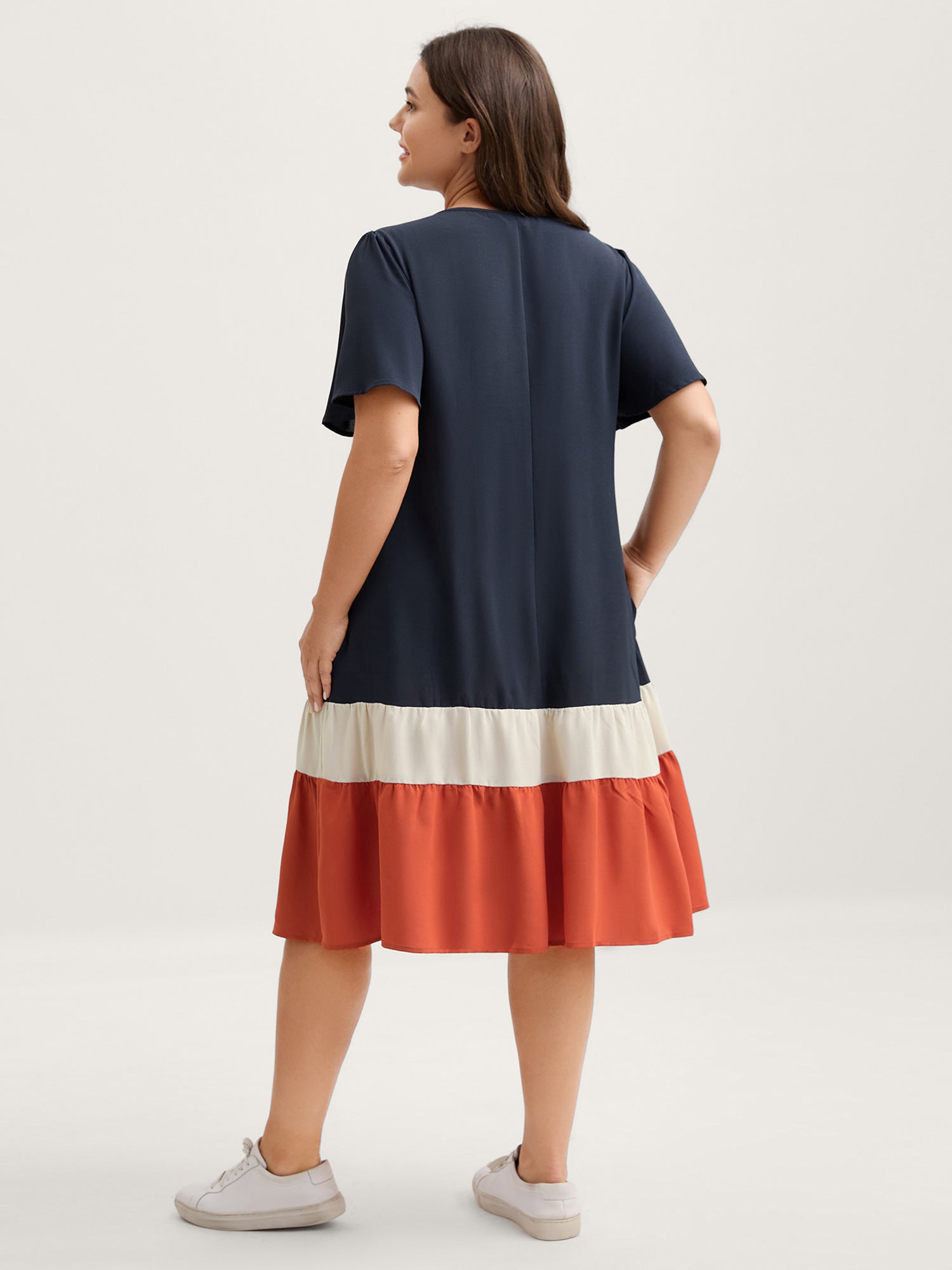Color Contrast Plicated Detail Mini Dress