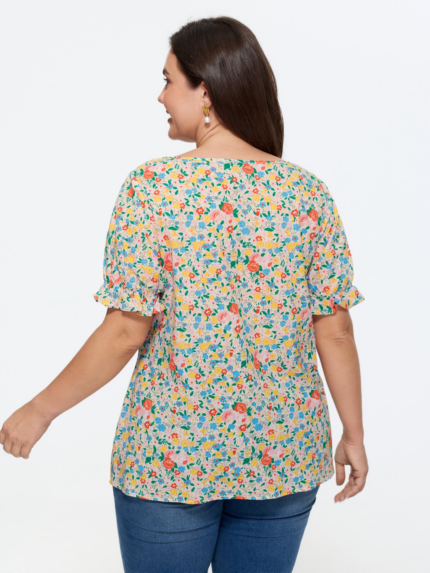 Cotton Square Neck Ruffled Sleeve Blouse