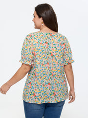 Cotton Square Neck Ruffled Sleeve Blouse