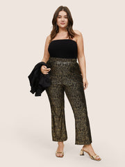 Velvet Striped Elastic Waist Flare Leg Pants
