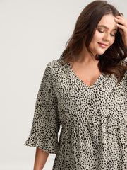 Leopard Print Ruffled Detail V-Neck Blouse