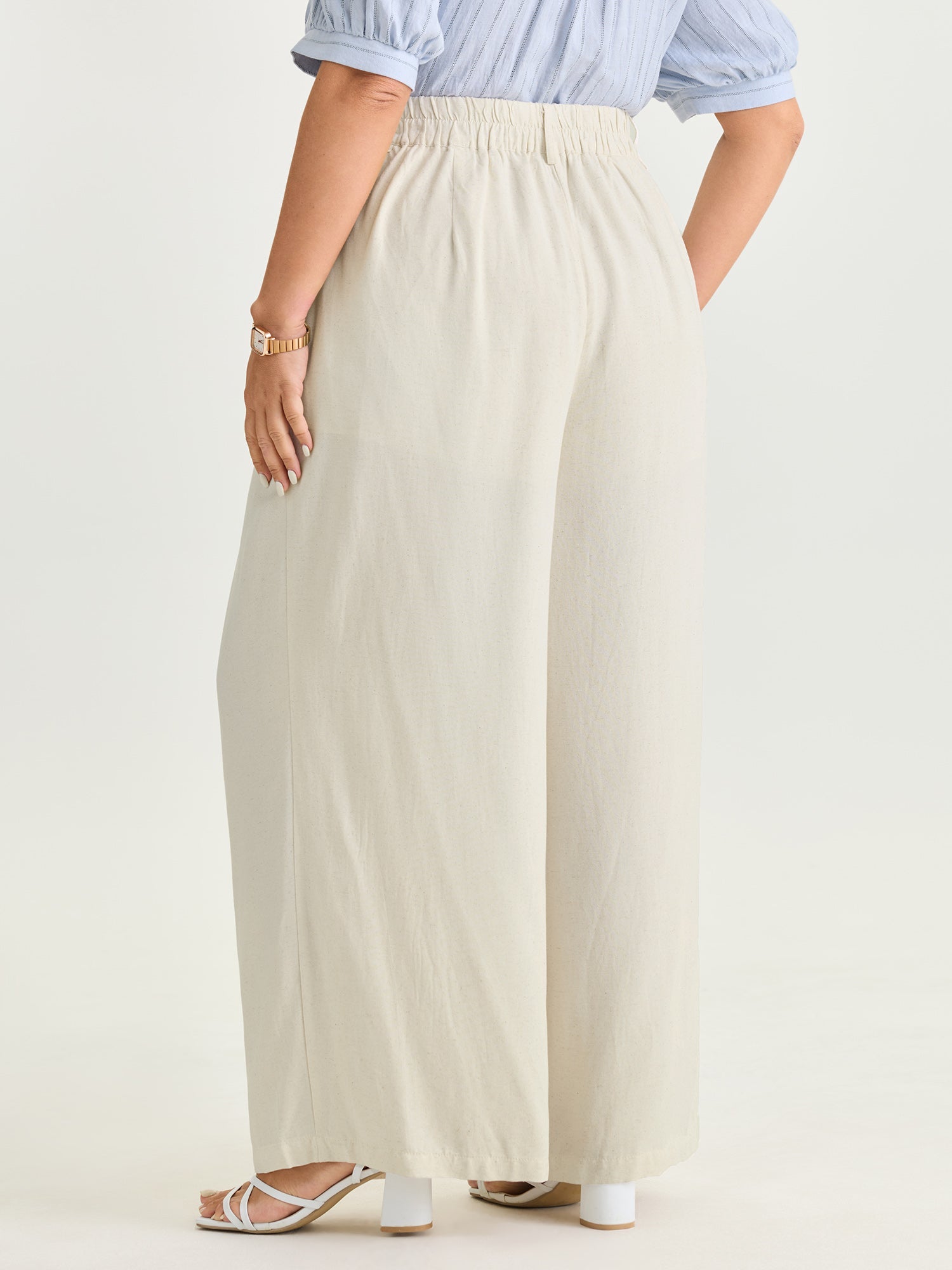 Cotton Linen Blend Wide-Leg Pants