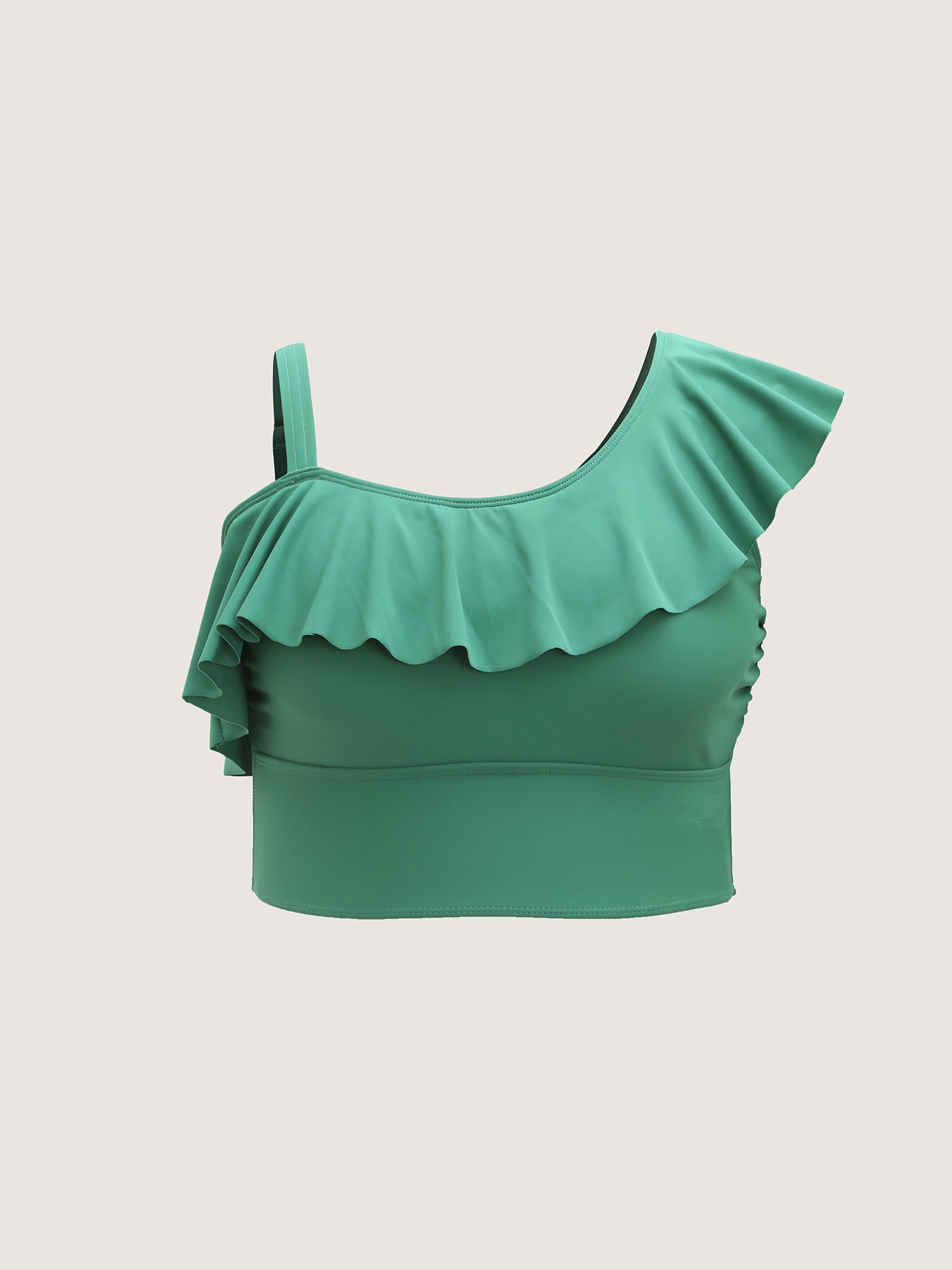 Ruffled Asymmetrical Shoulder Strap Swim Top