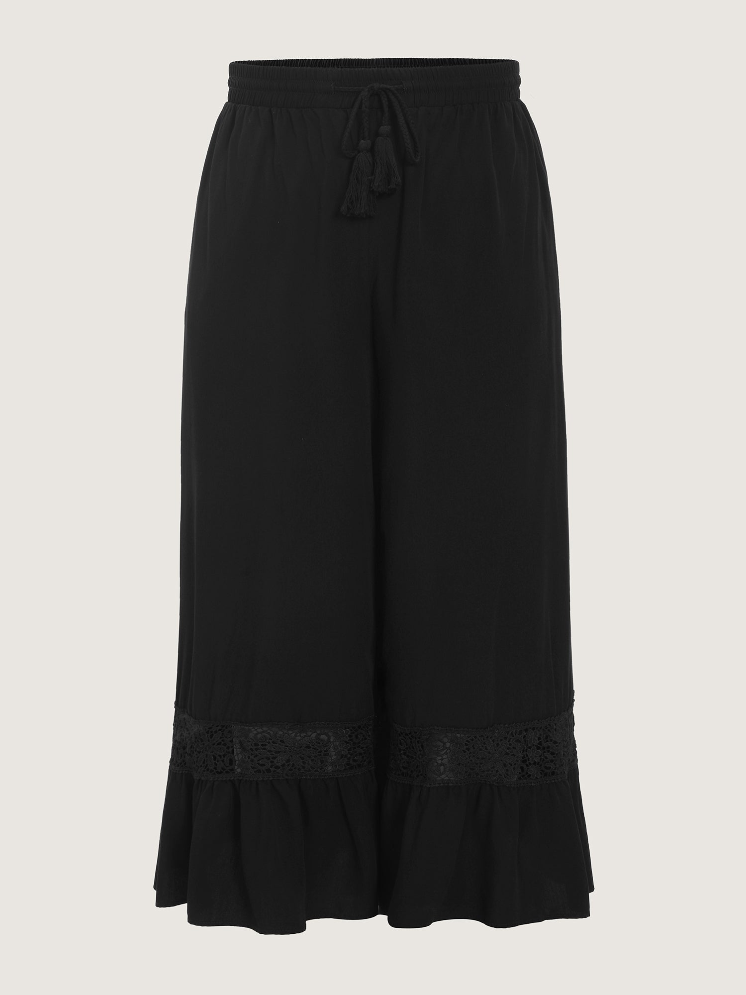 Lace Ruffled Hem Wide-Leg Pants