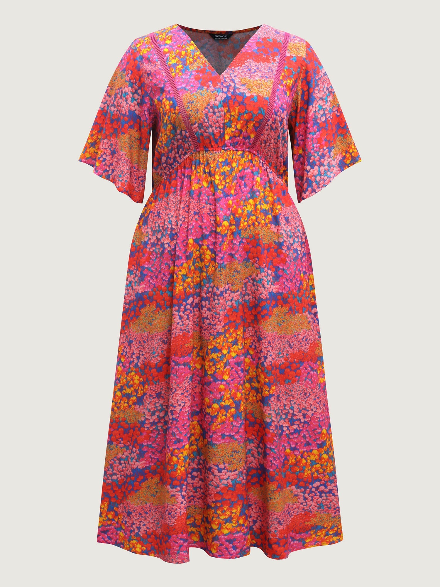Floral Lace Trim Flowy Sleeve Maxi Dress