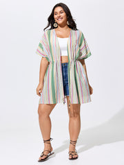 Ribbed Front-Tie Breezy Swim Cover-Up