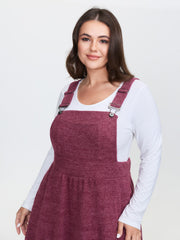 Plush Ribbed Stretchy Waistband Midi Overall Dress