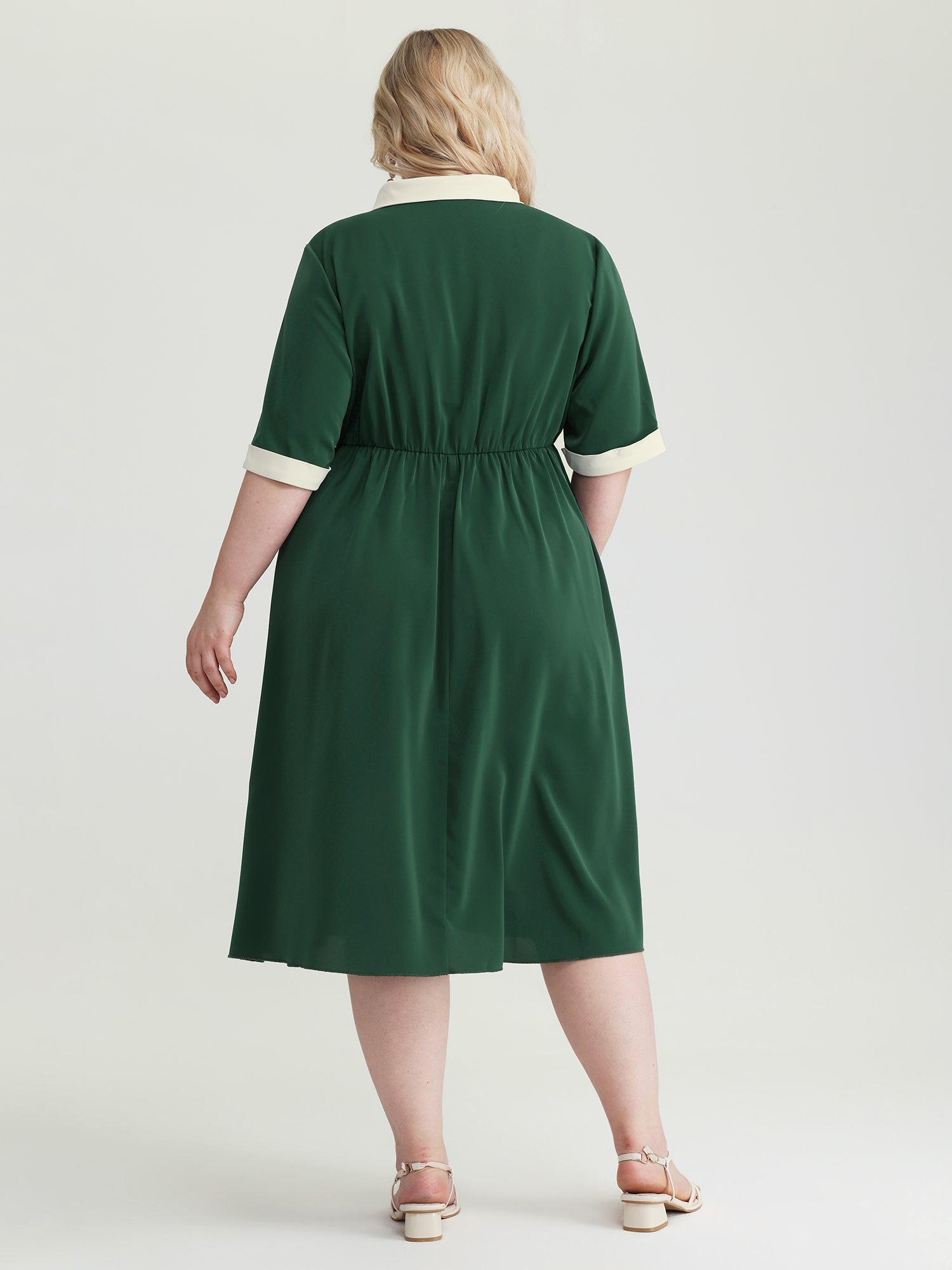 Retro Color Contrast Floating Collar Midi Dress