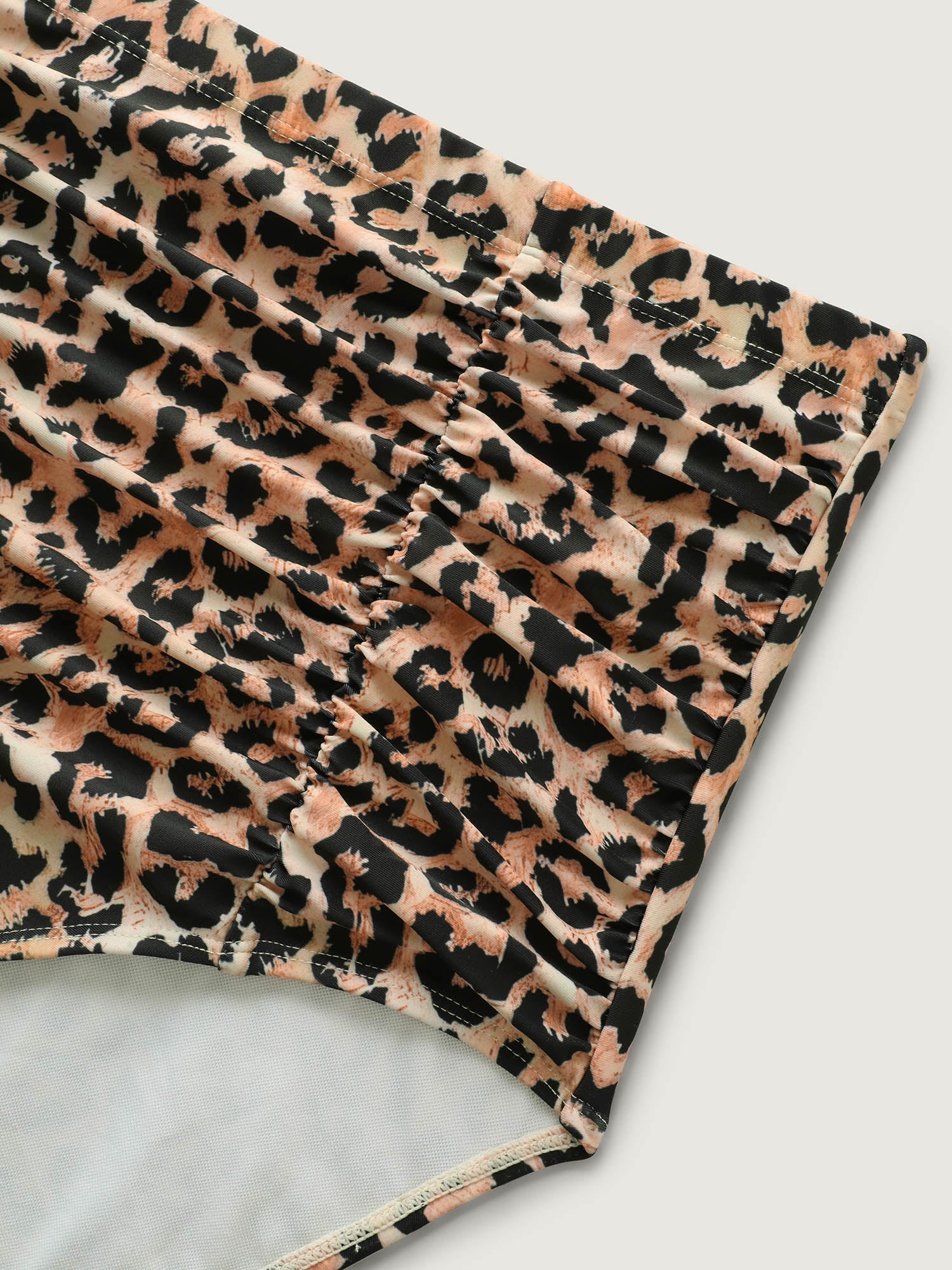 Leopard Print Ruched Spliced Bikini Bottoms