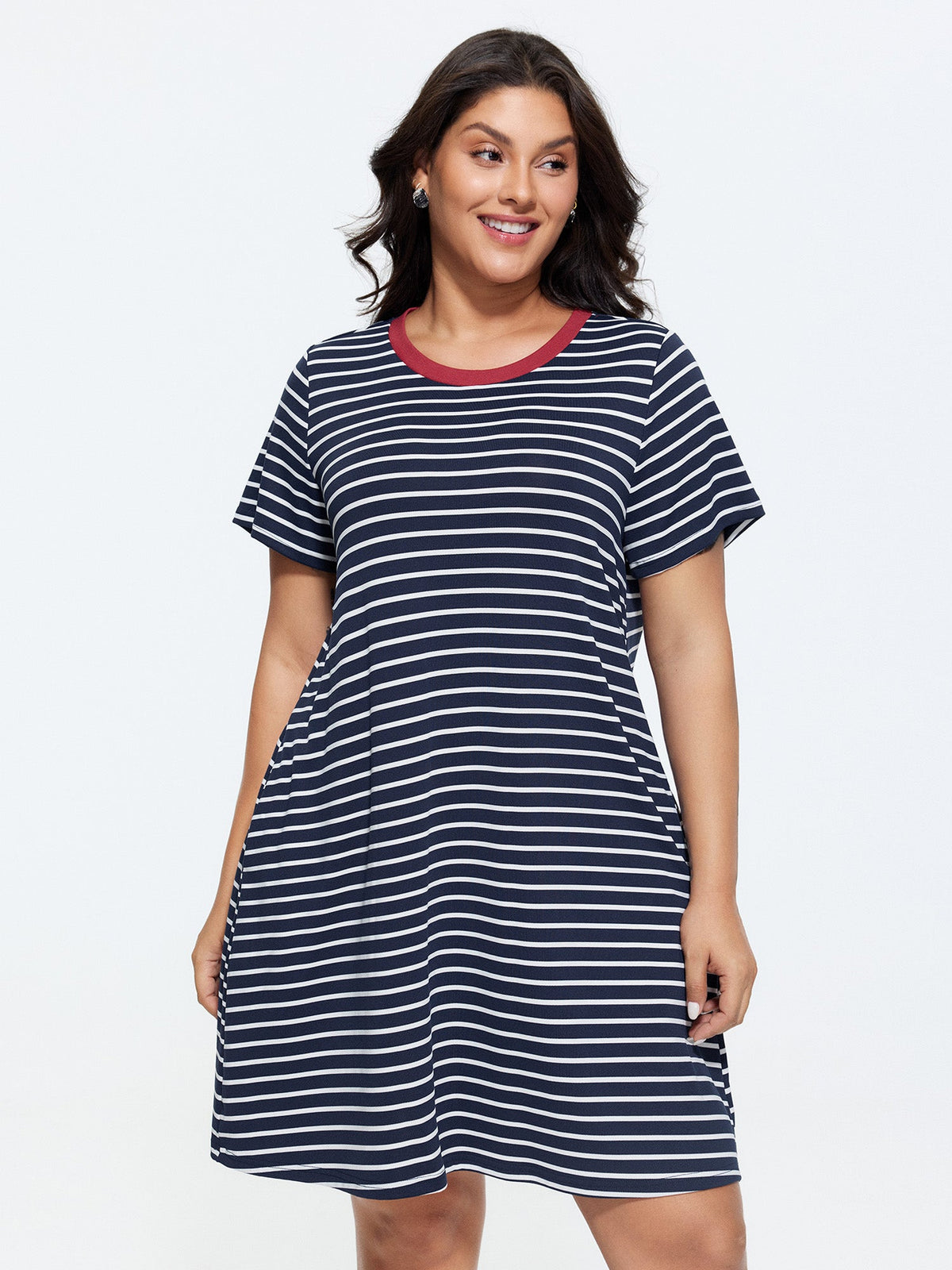 Striped Print Color Contrast T-Shirt Mini Dress