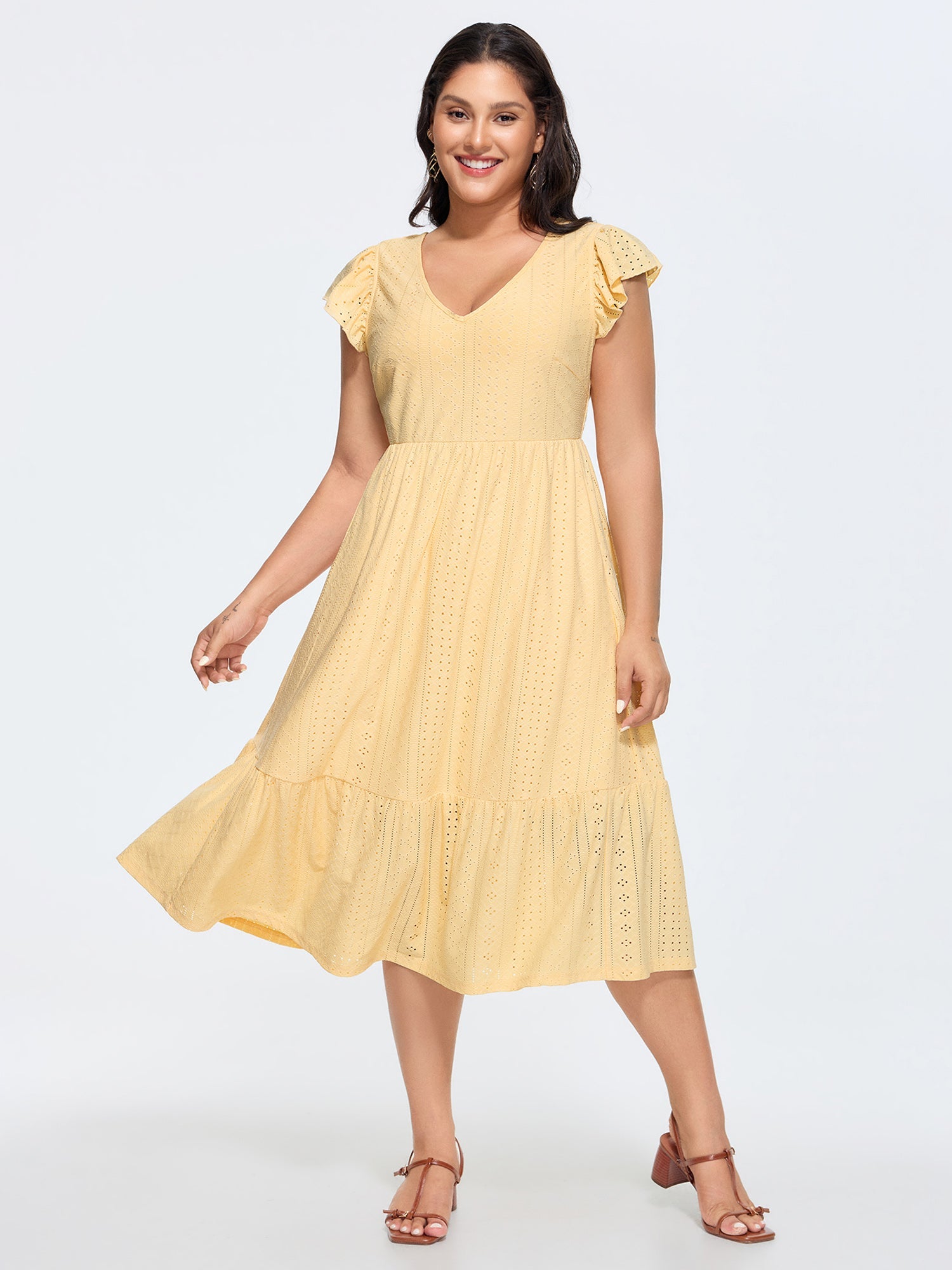 Textured Bow-Back Detail Flowy Midi Dress