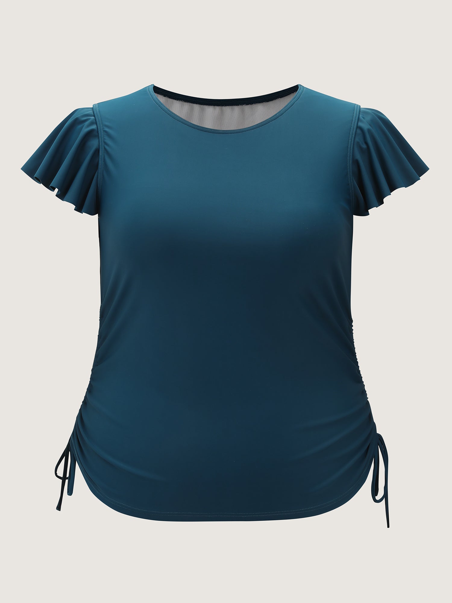 Adjustable Side Drawstring Flutter Sleeve Swim Top