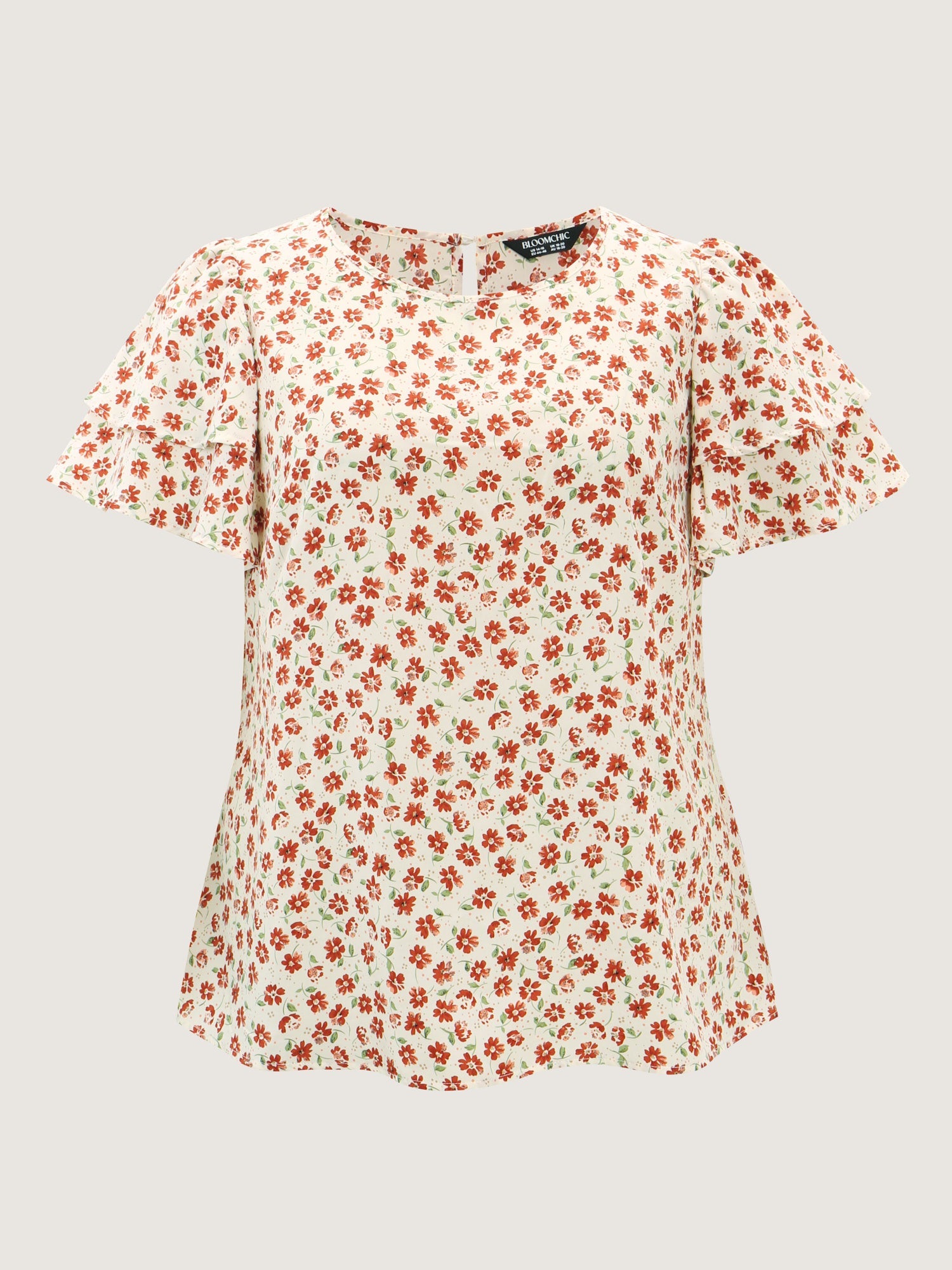 Floral Print Layered Sleeve Round Neck Blouse