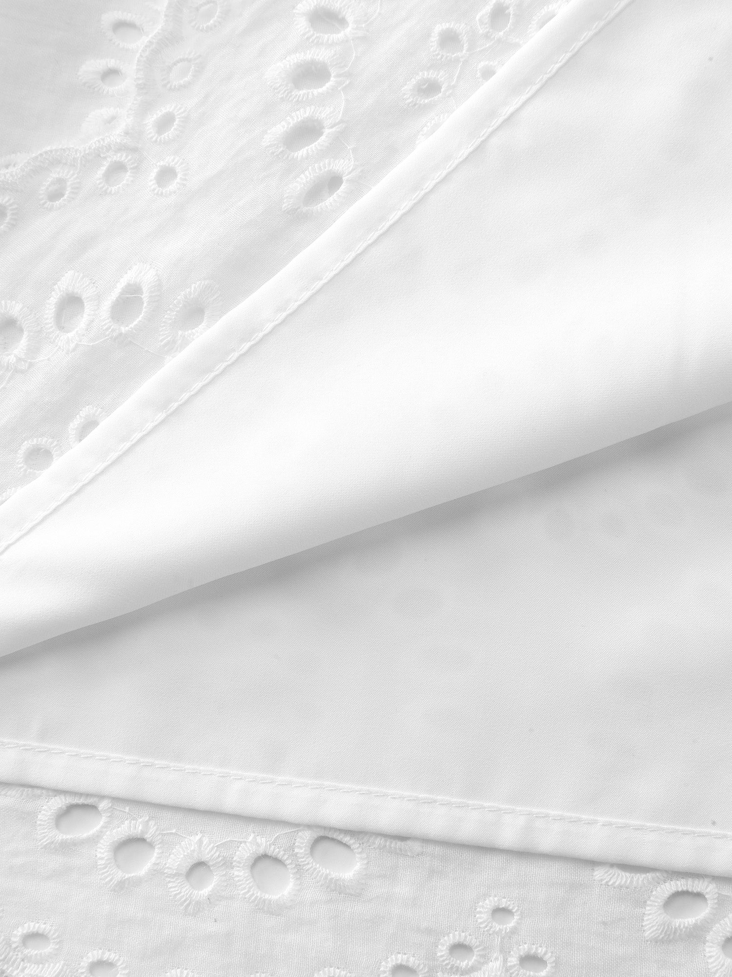 Cotton Floral Eyelet Trim Notched Collar Blouse