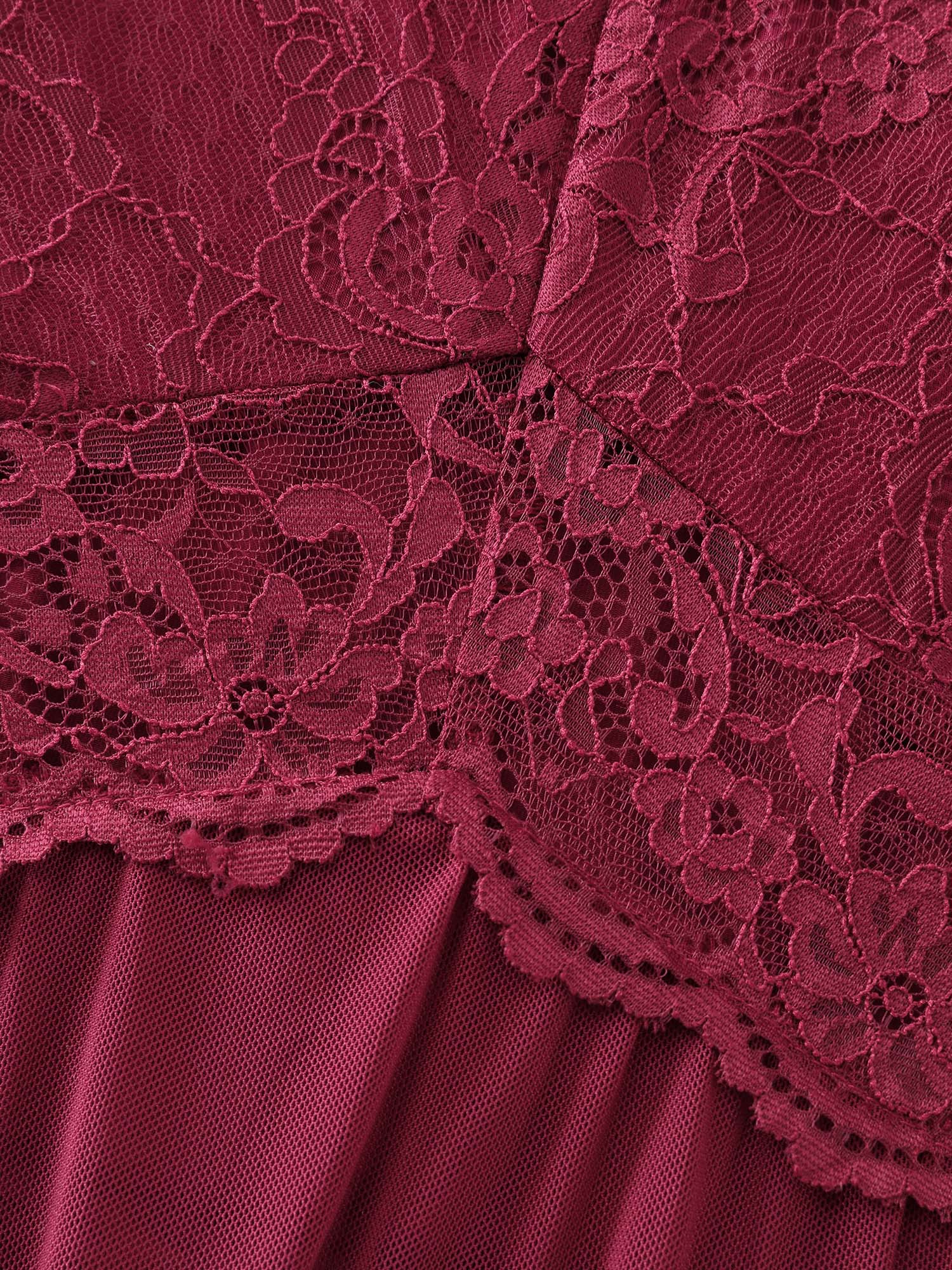 Lace Deep V-Neckline Sheer Nightgown