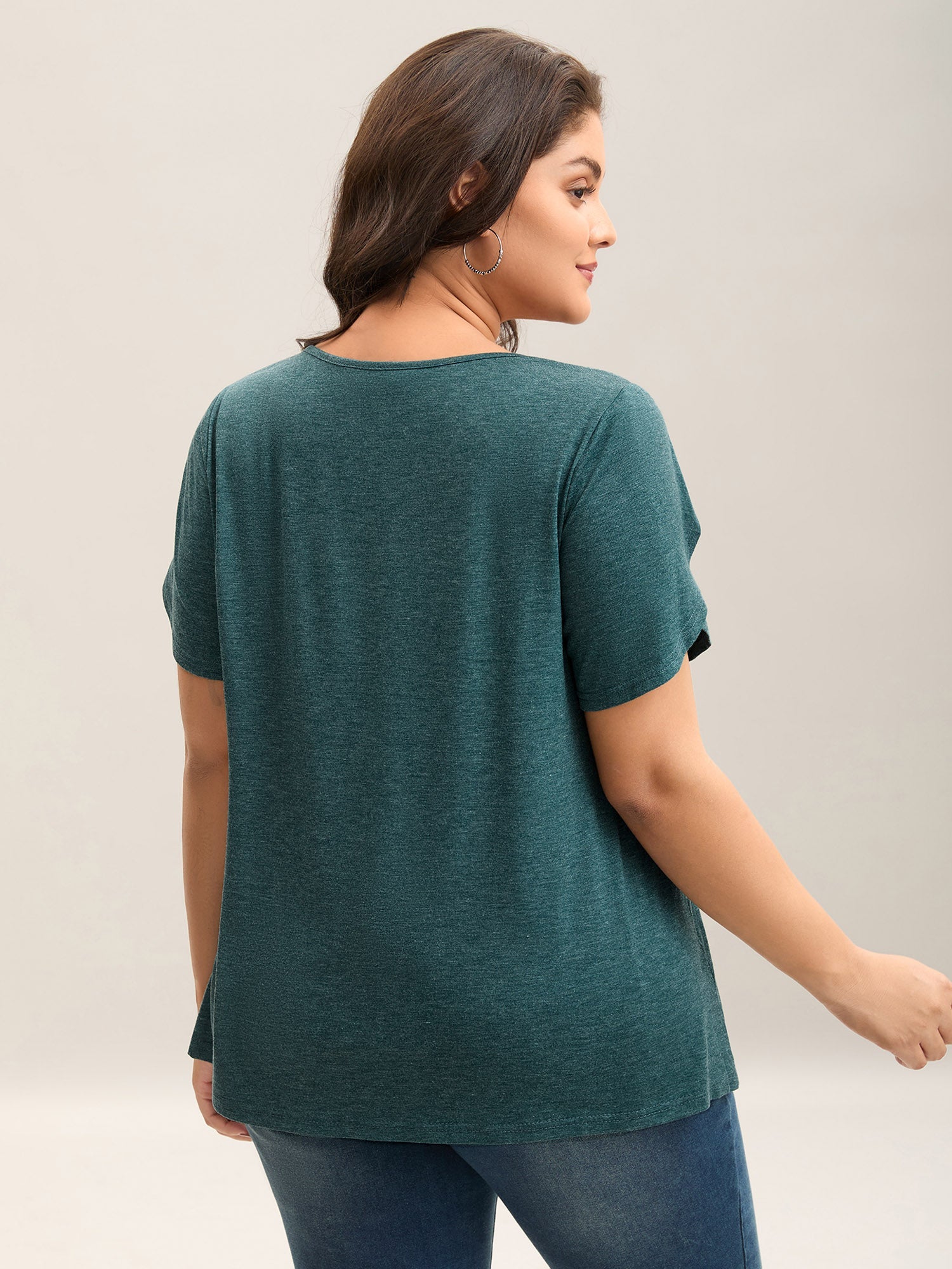Heather Stretchy Neck Cut-Out T-Shirt