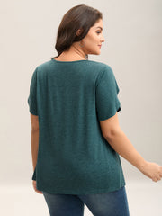 Heather Stretchy Neck Cut-Out T-Shirt