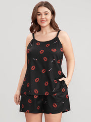 Sweet Lips Print Cami Pajama Top