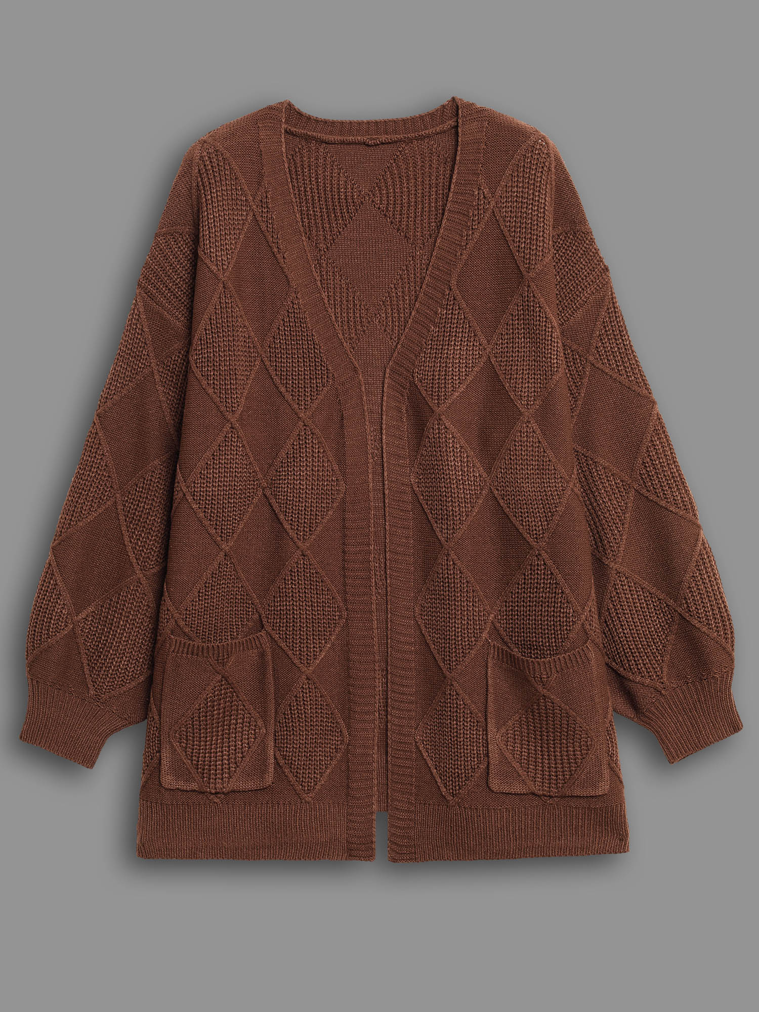 Plain Textured Pocket Drop Shoulder Cardigan
