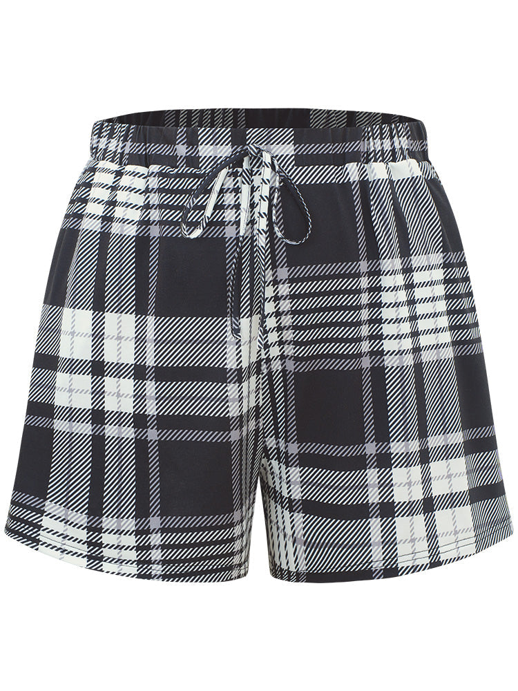 Plaid Print Elastic Waist Pocket Pajama Bottoms