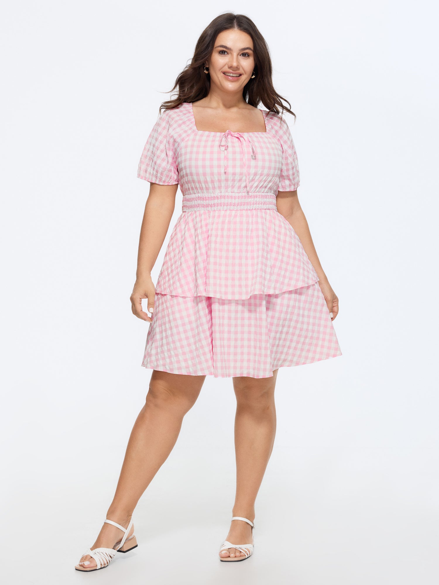 Gingham Print Fit And Flare Mini Dress