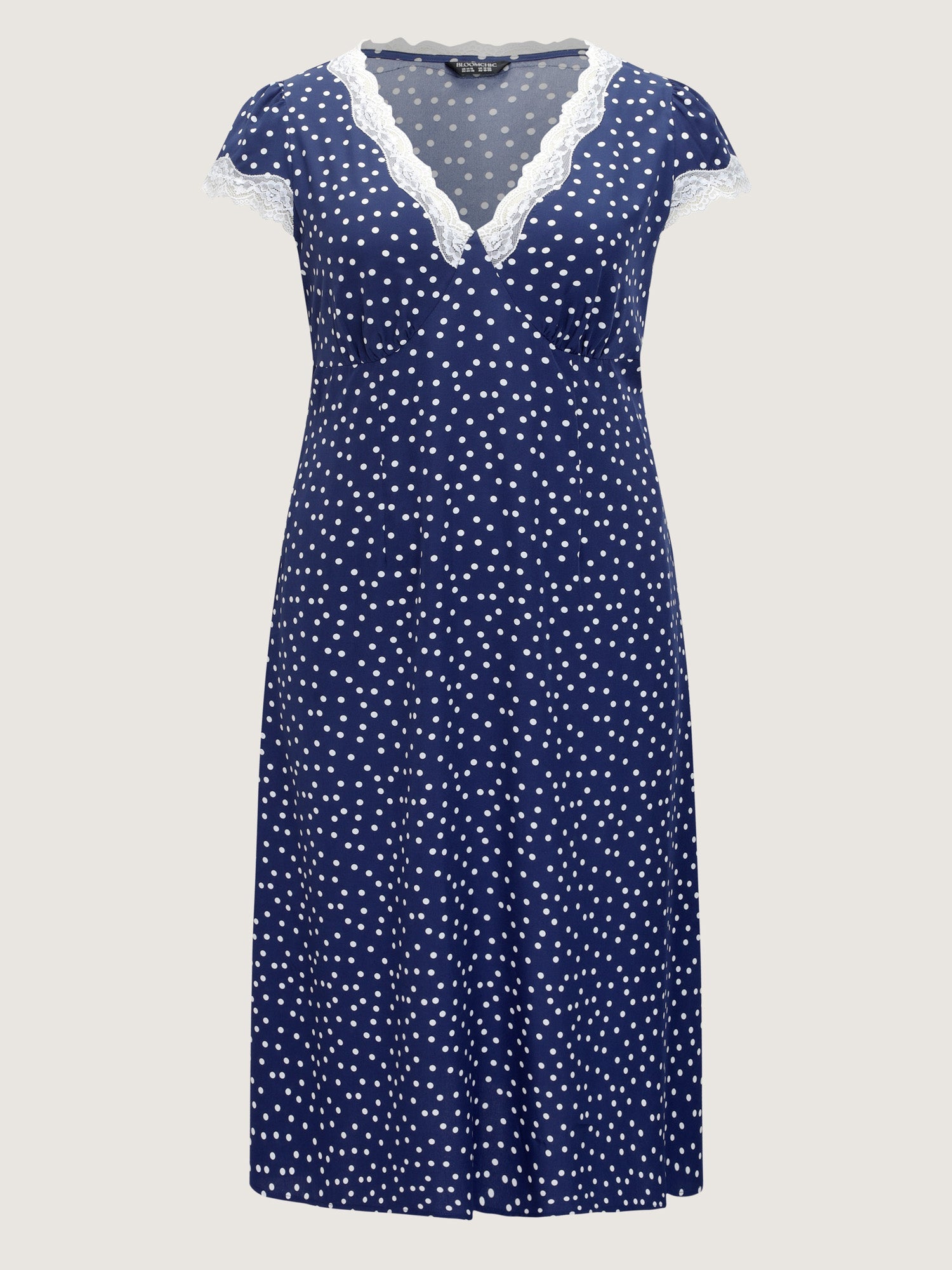 Polka Dots Lace Deep Neckline Midi Dress