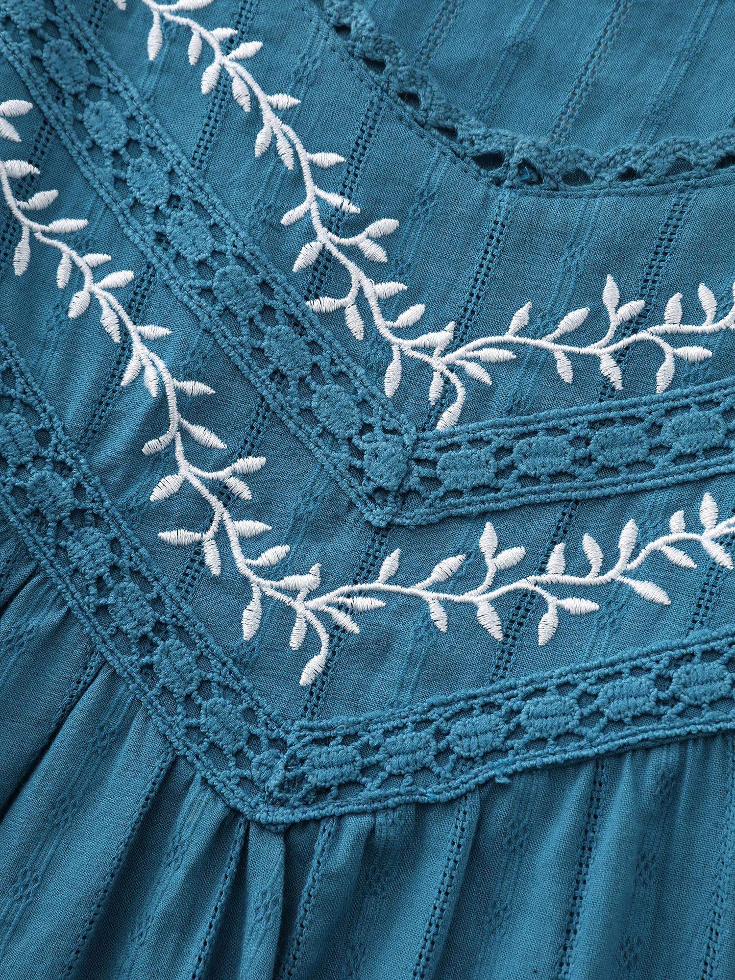 Cotton Floral Embroidered Pleated Lace Tank Top