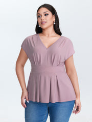 V-Neck Pleated Plain Knit Top
