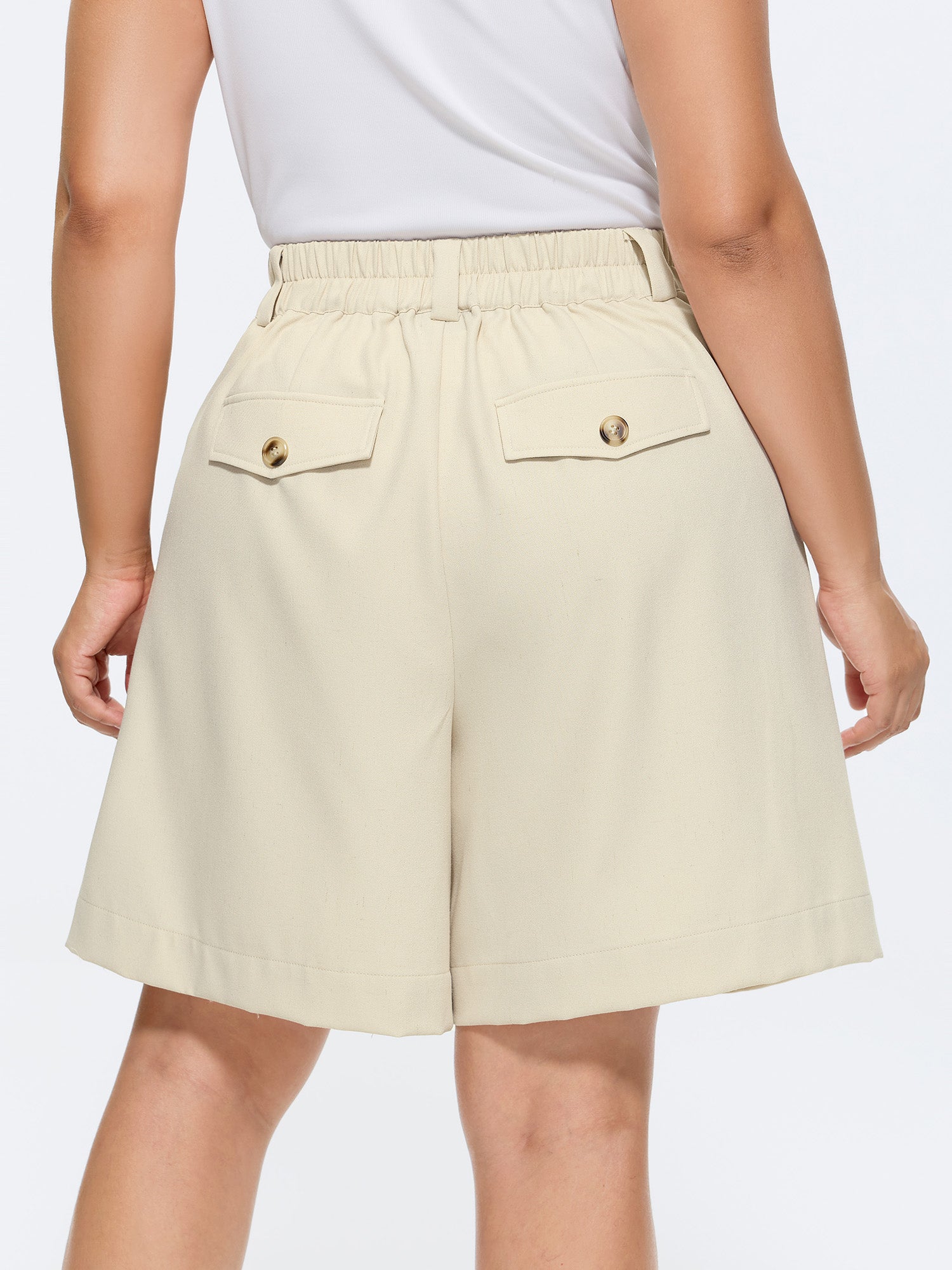 Breathable Linen Blend Flap Back Pockets Shorts