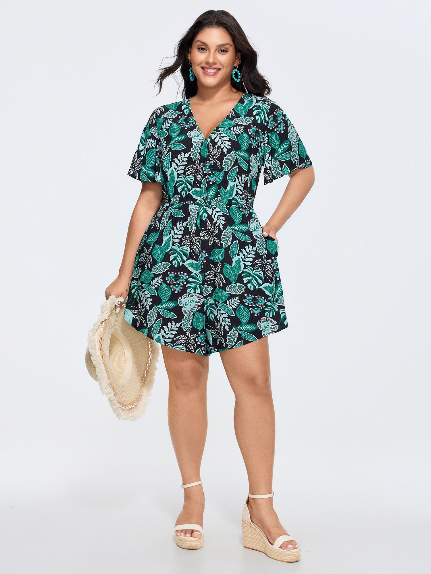 Tropical Print Cut-Out Back Romper