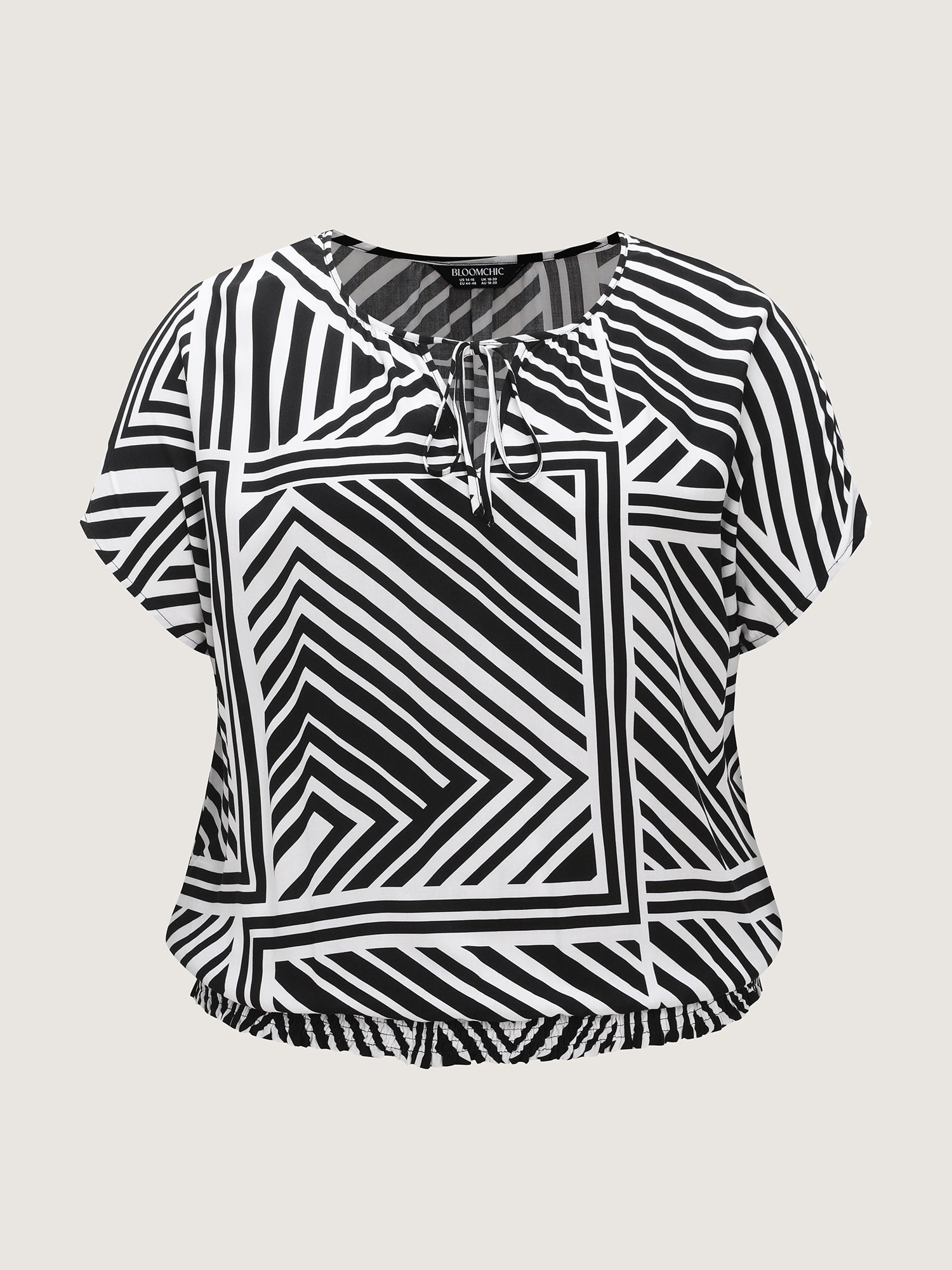 Geometric Print Neck-Tie Blouse
