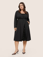 Plain Sequin Patchwork Elastic Waist Dress