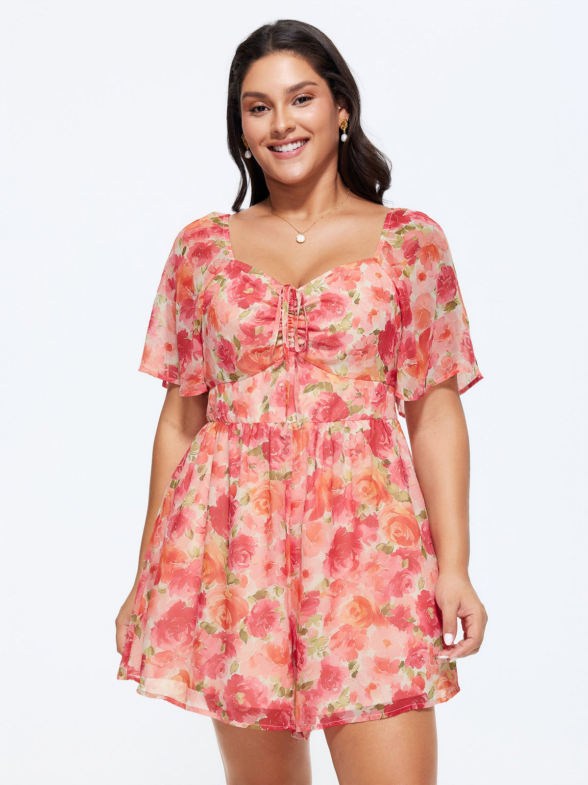 Floral Print Ruched Bodice Romper