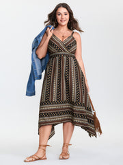 Striped Print V-Neck High-Low Maxi Dress