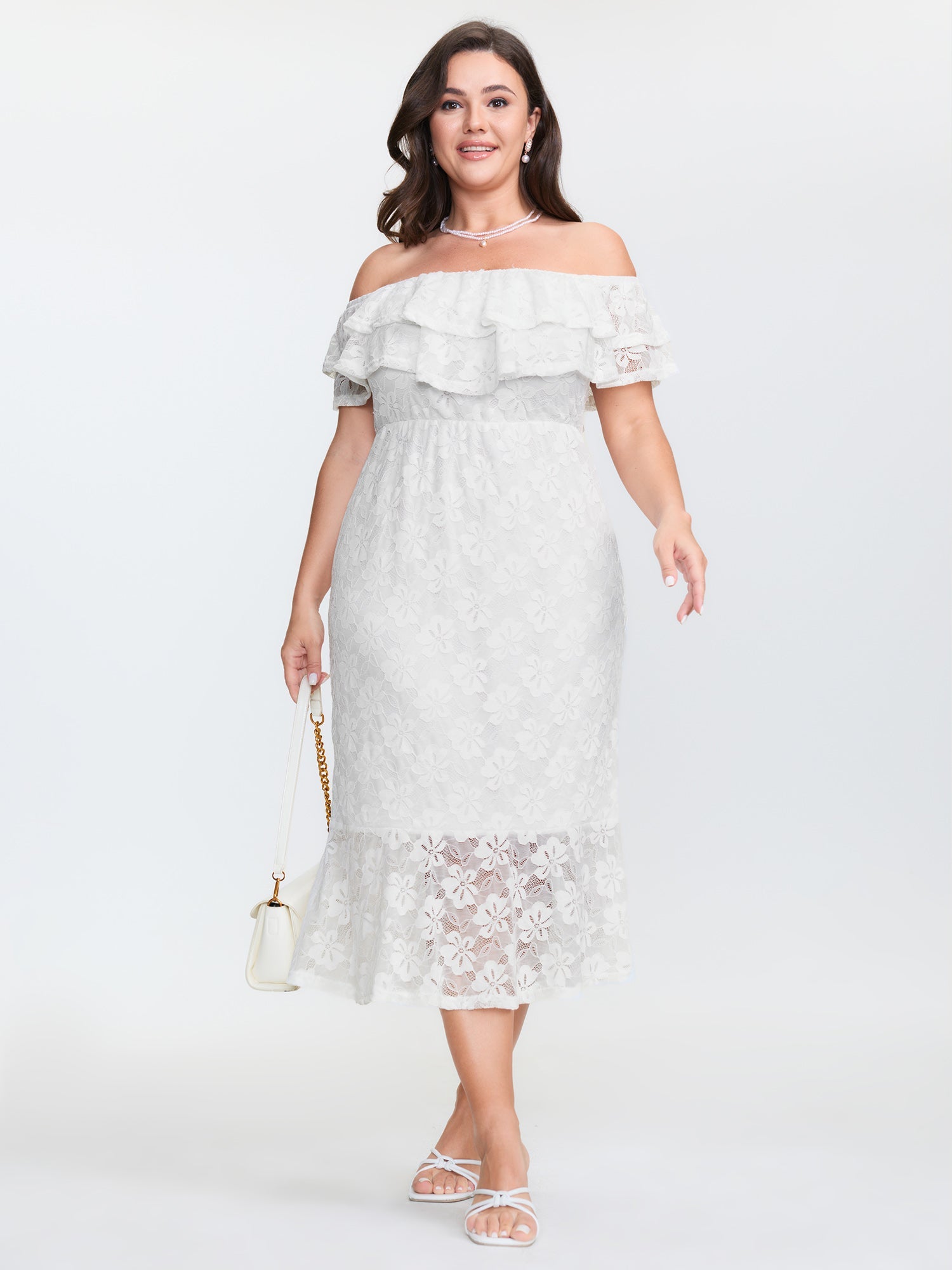 Off-Shoulder Layered Neckline Midi Dress